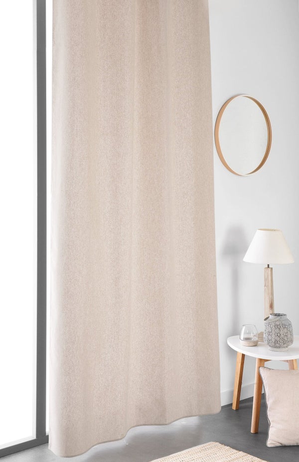 Rideau esprit naturel à galon fronceur - Beige - 135x260 cm - Coton/Lin