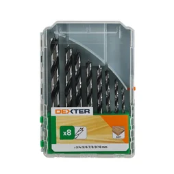 Lot de 8 forets à bois, DEXTER, diam. 3 à 10 mm