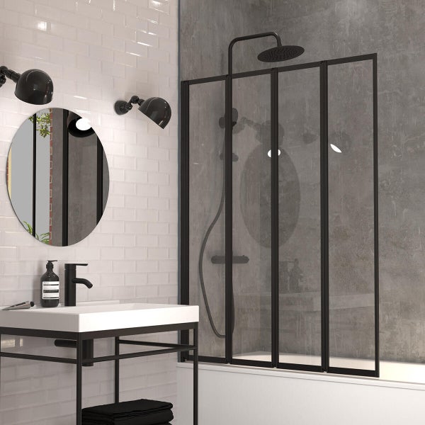 Pare-baignoire pivotant pliant transparent noir, H.140 x l.110 cm Exalt