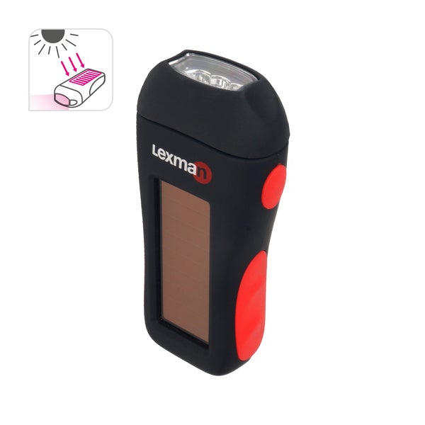 Lampe torche dynamo et solaire 50/15 lm noire et rouge LEXMAN