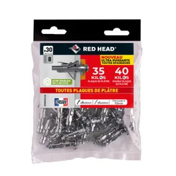 Lot de 30 chevilles Diam.8 x L.35 mm et vis a expansion RED HEAD, Diam.4 x L.40 mm