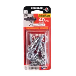 Lot de 4 chevilles Diam.10 x L.35 mm et piton RED HEAD, Diam.5mm