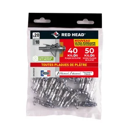Lot de 20 chevilles  Diam.10 x L.35 mm et vis a expansion RED HEAD, Diam.6 x L.40 mm