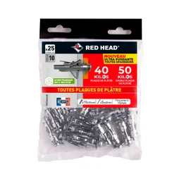 Lot de 25 chevilles Diam.10 x L.35 mm et vis a expansion RED HEAD, Diam.5 x L.40 mm