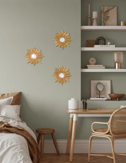 Lot de 3 miroirs rond, mini soleil, diam. 14,5 cm, doré