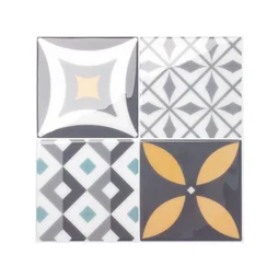 Lot de 4 crédences adhésives Cadiz, différents tons de gris, jaune et bleu, 22.9