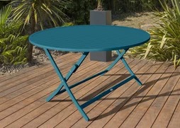 Table de jardin Marius ronde d110 en aluminium bleu canard 4 personnes