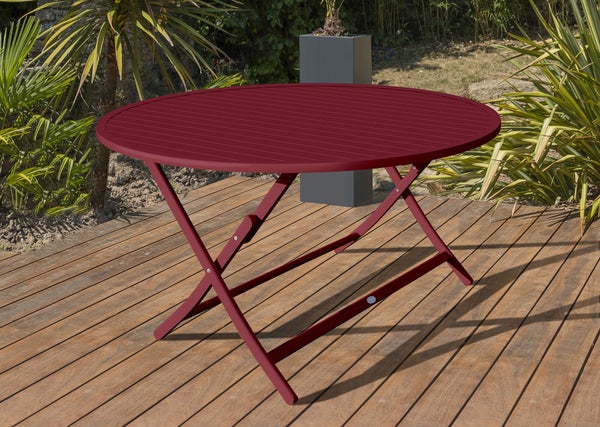 Table de jardin Marius ronde d110 en aluminium carmin 4 personnes