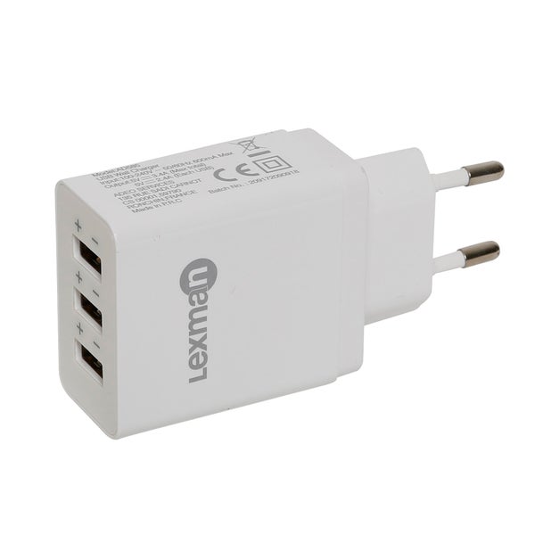 Prise USB 3 ports blanche, LEXMAN