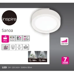 Spot, led integree, de 2700 a 4000K, IP44, rond, Diam. 9.3 cm, INSPIRE, blanc