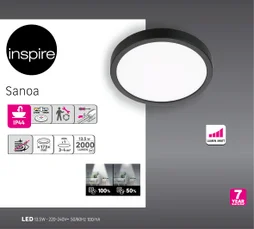 Spot, led integree, de 2700 a 4000K, IP44, rond, Diam. 17 cm, INSPIRE, noir