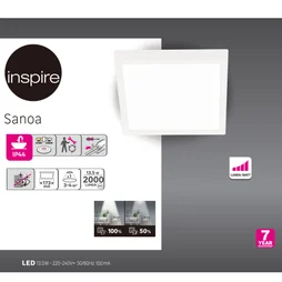 Spot, led integree, de 2700 a 4000K, IP44, carré, L. 17 cm x l. 17 cm, INSPIRE, blanc