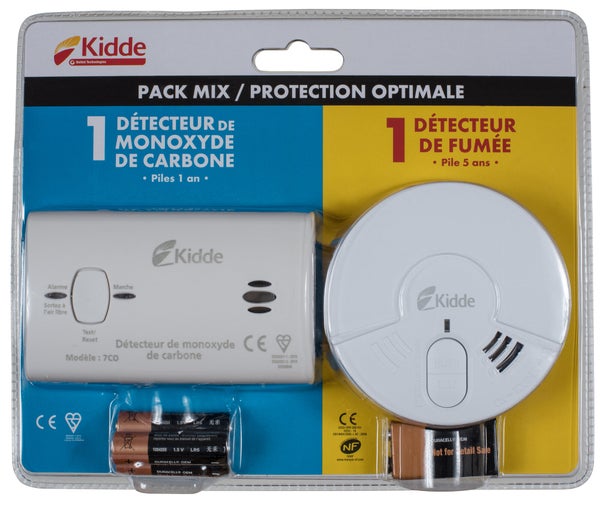 Détecteur de fumee + Détecteur de monoxyde pack kidde