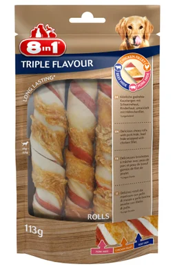 Friandise chien 8in1 triple flavour rolls 113g