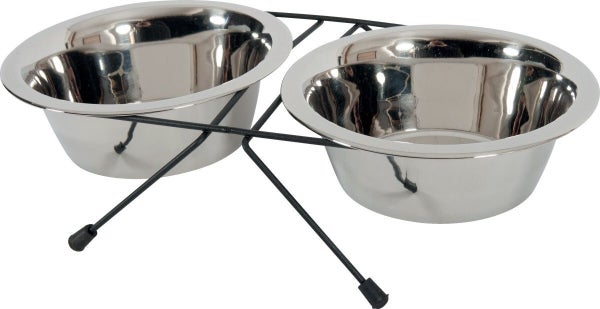 Support ecuelle chien avec 2 bols inox 0,7l