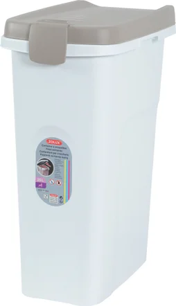 Container croquettes plastique rectang hermétique 25l/10kg blanc/taupe