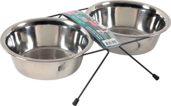 Support ecuelle avec 2 Bol inox 1,3l