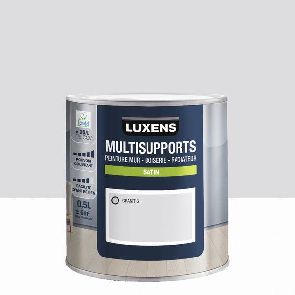 Peinture satiné mur, boiserie et radiateur, LUXENS Granit 6, gris, 0.5 litre
