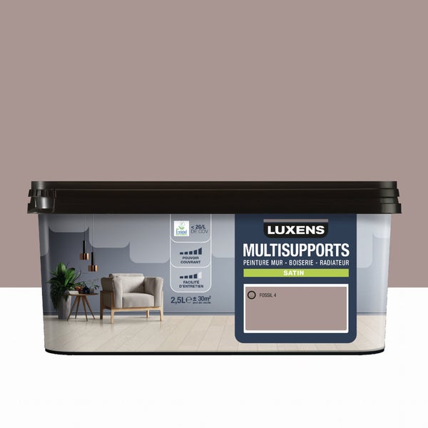 Peinture satiné mur, boiserie et radiateur, LUXENS Fossil 4, brun, 2.5 litres