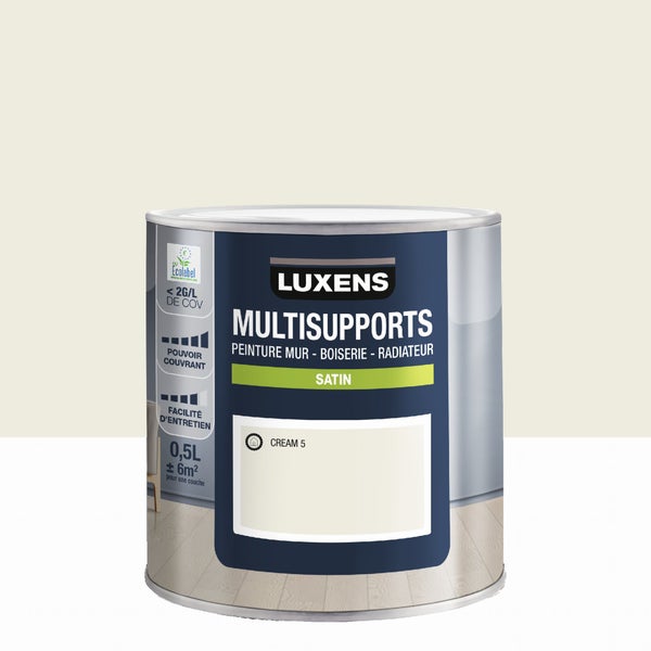 Peinture satiné mur, boiserie et radiateur, LUXENS Cream 5, blanc, 0.5 litre