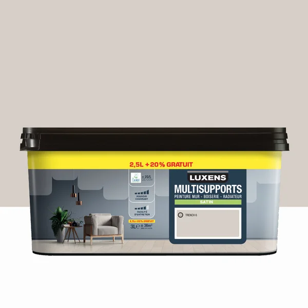 Peinture trench 6 mur, boiserie, radiateur LUXENS satiné 2.5L+20% gratuit