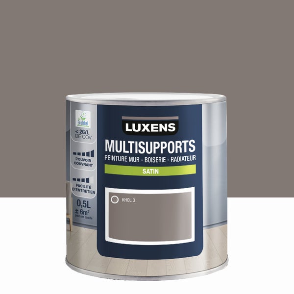 Peinture satiné mur, boiserie et radiateur, LUXENS Khol 3, gris, 0.5 litre