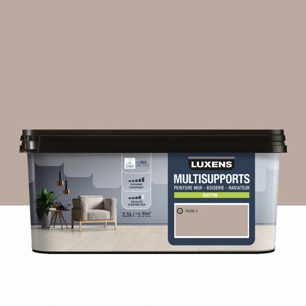 Peinture satiné mur, boiserie et radiateur, LUXENS Fossil 5, brun, 2.5 litres