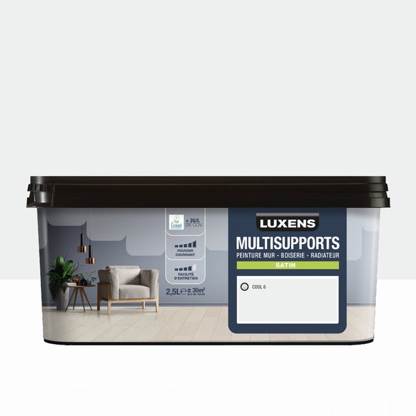 Peinture satiné mur, boiserie et radiateur, LUXENS Cool 6, blanc, 2.5 litres
