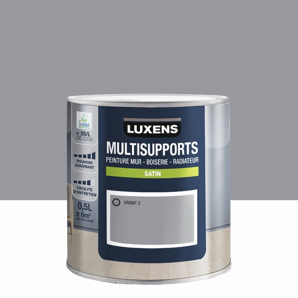 Peinture satiné mur, boiserie et radiateur, LUXENS Granit 3, gris, 0.5 litre