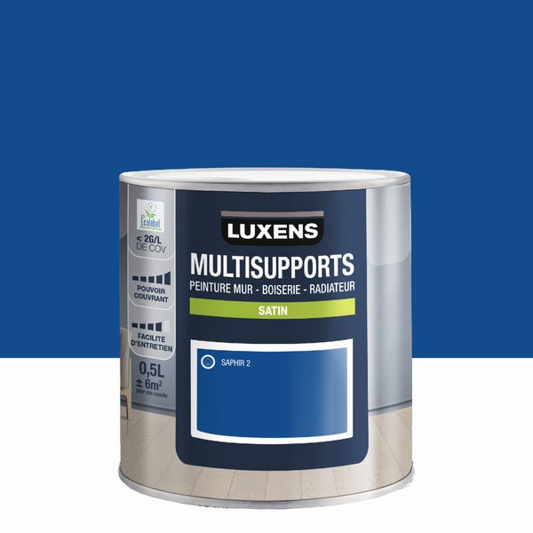 Peinture satiné mur, boiserie et radiateur, LUXENS Saphir 2, bleu, 0.5 litre