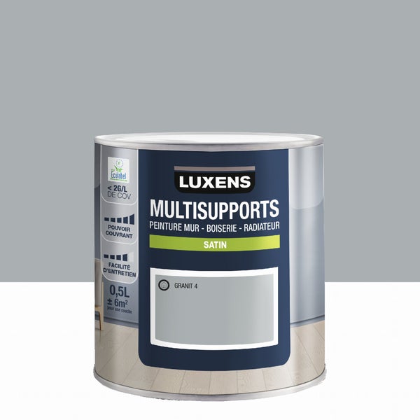 Peinture satiné mur, boiserie et radiateur, LUXENS Granit 4, gris, 0.5 litre