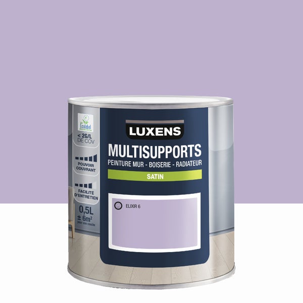 Peinture satiné mur, boiserie et radiateur LUXENS Elixir 6, violet, 0.5 litre