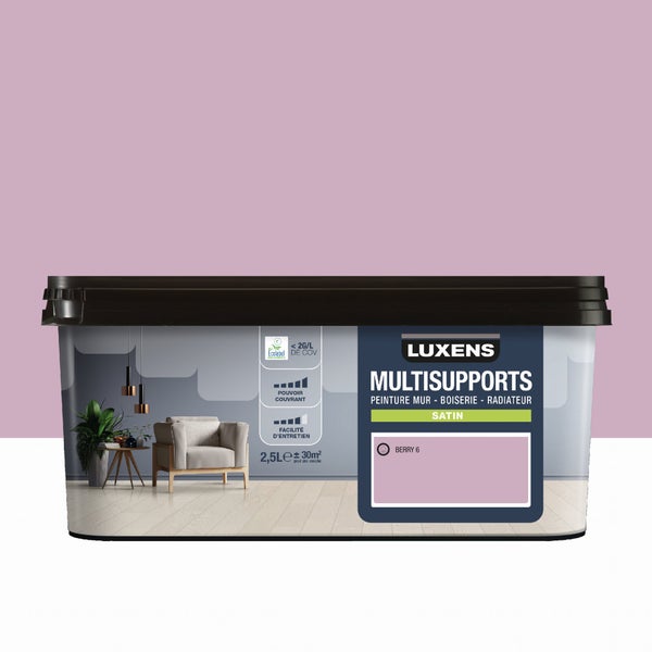 Peinture satiné mur, boiserie et radiateur, LUXENS Berry 6, violet, 2.5 litres