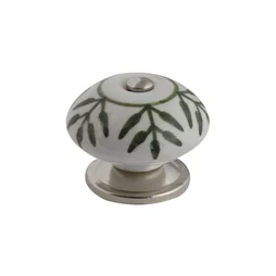 Bouton de meuble rond Fleur, céramique vert satiné, Diam.40 mm