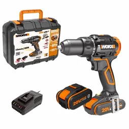 Perceuse à percussion sans fil WORX, 20 V 4 ah, 2 batteries WT350.2 BrushLess