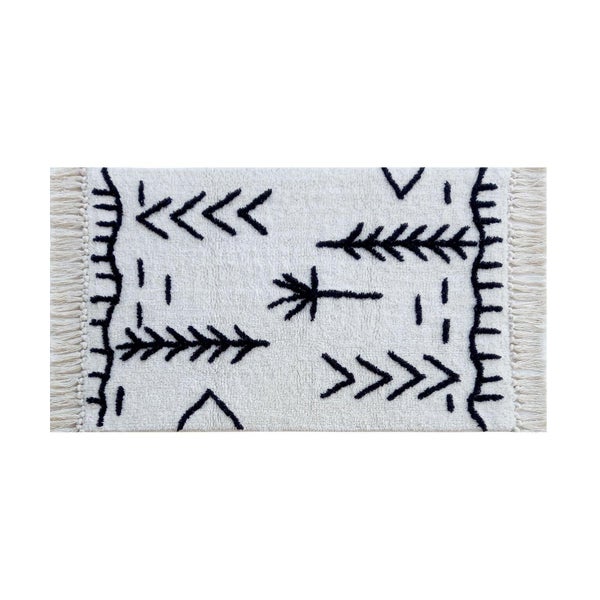 Tapis de bain l.50 x L.80 cm blanc/noir, Beni AZAO