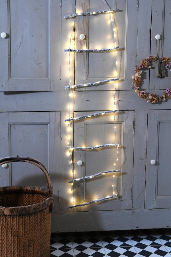 Echelle déco en bois led, blanc