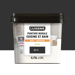 Peinture mur cuisine et bain, LUXENS, noir satin, 0.75 litre