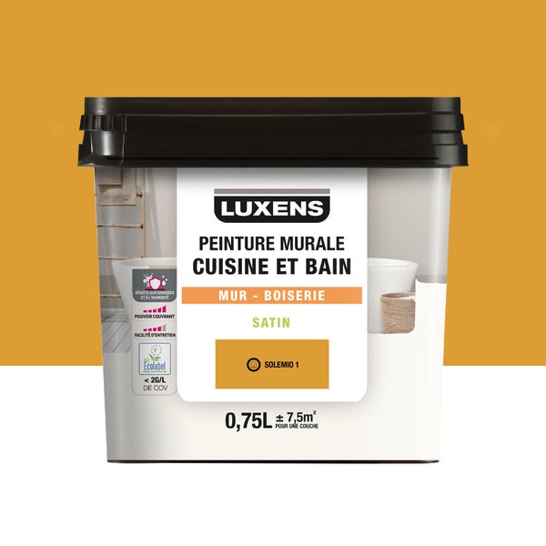 Peinture mur cuisine et bain, LUXENS Solemio 1 satin, 0.75 litre