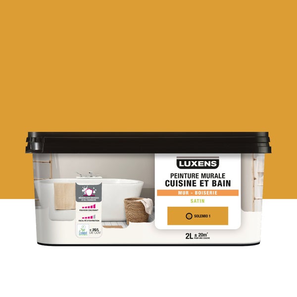 Peinture mur cuisine et bain, LUXENS Solemio 1 satin, 2 litres