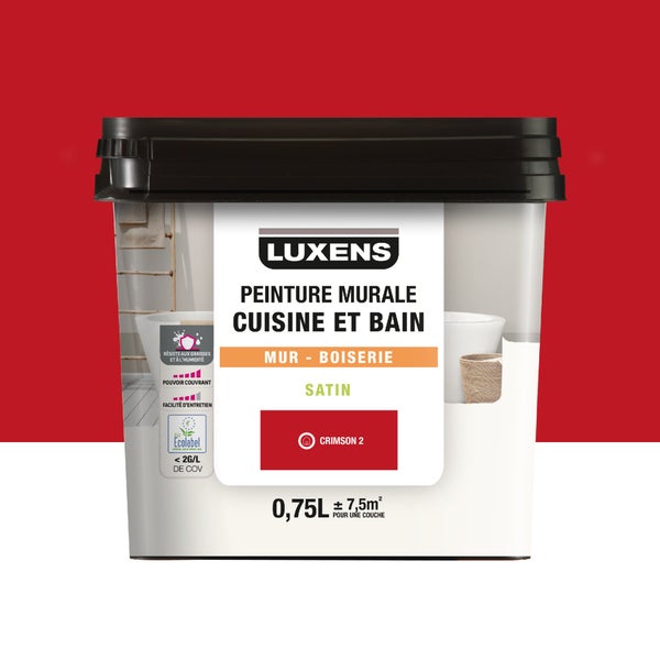 Peinture mur cuisine et bain, LUXENS Crimson 2 satin, 0.75 litre