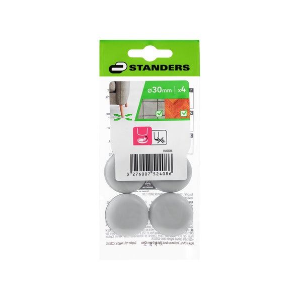 Lot de 4 patins gliss+adhésif STANDERS  gris 30mm