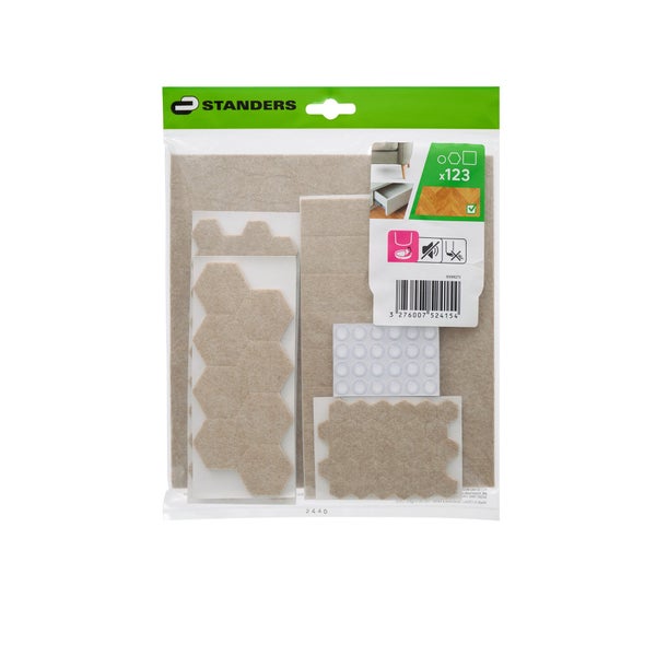 Lot de 123 patins feutre+caoutchouc adhésif STANDERS
