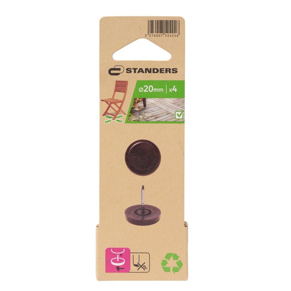 Lot de 4 patins plastique  à clou  marron 20mm