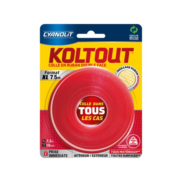 Ruban adhésif Double face incolore / transparent Koltout CYANOLIT L.7.5 m x l.19