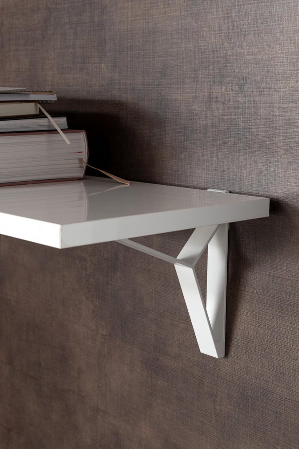 Lot de 2 équerres de fixation murale aluminium mat blanc, P.16 cm
