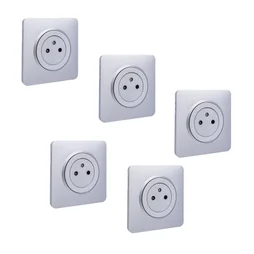 Lot de 5 prises avec terre, complet Lumia, LEXMAN, silver
