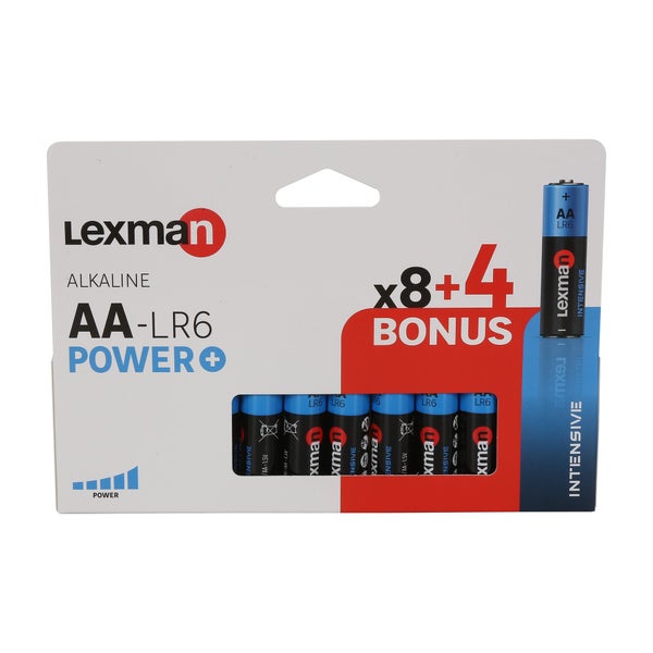 Lot de 8 + 4 piles alcaline lr06 aa, 1.5 V, LEXMAN