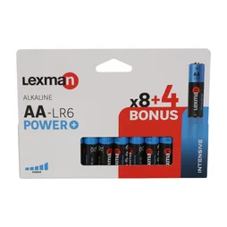 Lot de 8 + 4 piles alcaline lr06 aa, 1.5 V, LEXMAN