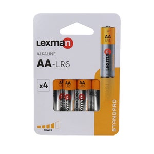 Lot de 4 piles alcaline Power+ LR6 AA, LEXMAN, 1.5 V